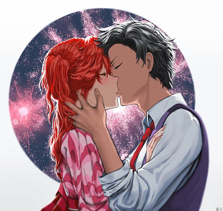 新樱花大战, 东云初穗, kissing, 焰火, 和服, 二次创作