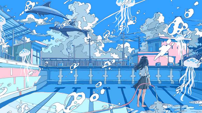 风景, 女孩子, background, water, school, 泳池, swimming pool clean up, 夏日天空, 风景10000收藏, 原创10000users加入书籤