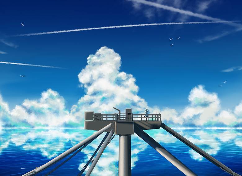 空を望む|shirohito的飞行机云天空插画图片