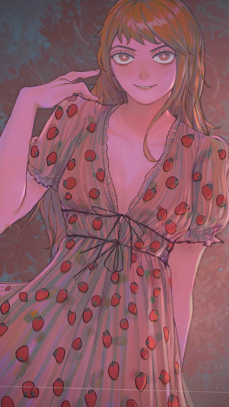 Nami in the strawberry dress|插画师mygiorni的娜美插画图片