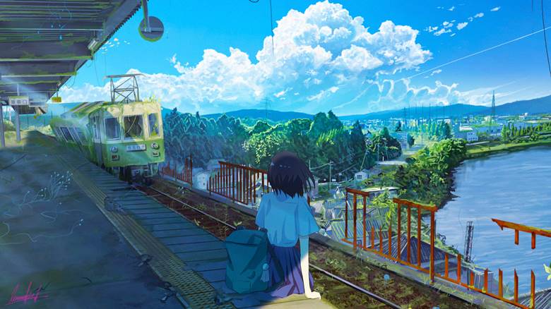 scenery, original, illustration, background, creation, summer, different world, railway station, scenery 10000+ bookmarks