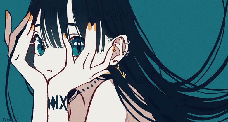 穿洞, pupil, 原创, 原创, 女孩子, 原创3000收藏, 黑长直, hands on cheeks