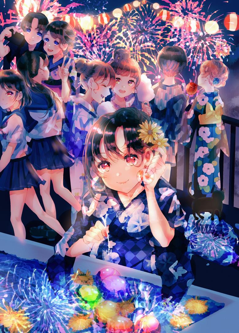 yukata, 焰火, 原创, 女孩子, summer festival