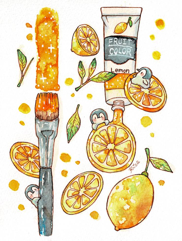 柠檬颜料|插画师高井りさ的绘画颜料插画图片