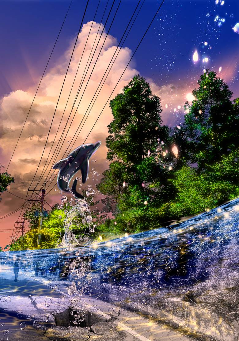 风景, 夏天, late summer, partially in water, 黄昏, background, 原创, 积雨云, fantasy