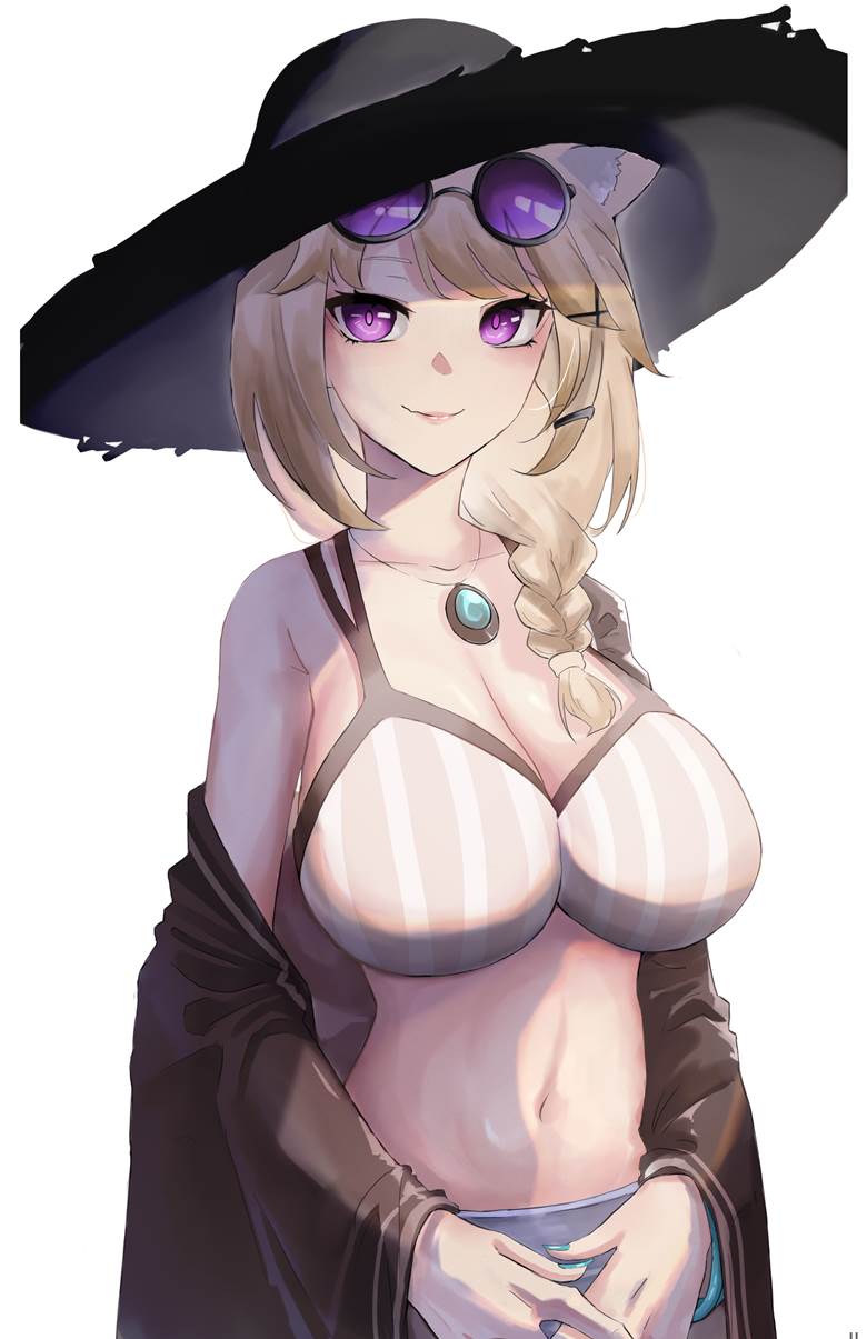 Arknights, 明日方舟, sunglasses, 魅惑的乳沟, huge breasts, 比基尼, 魅惑的脸, 宴（明日方舟）