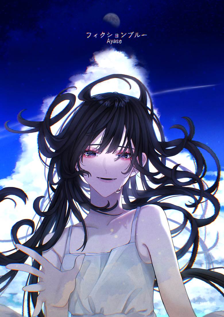 插画, 数码, 女孩子, 夏天, 夏日天空