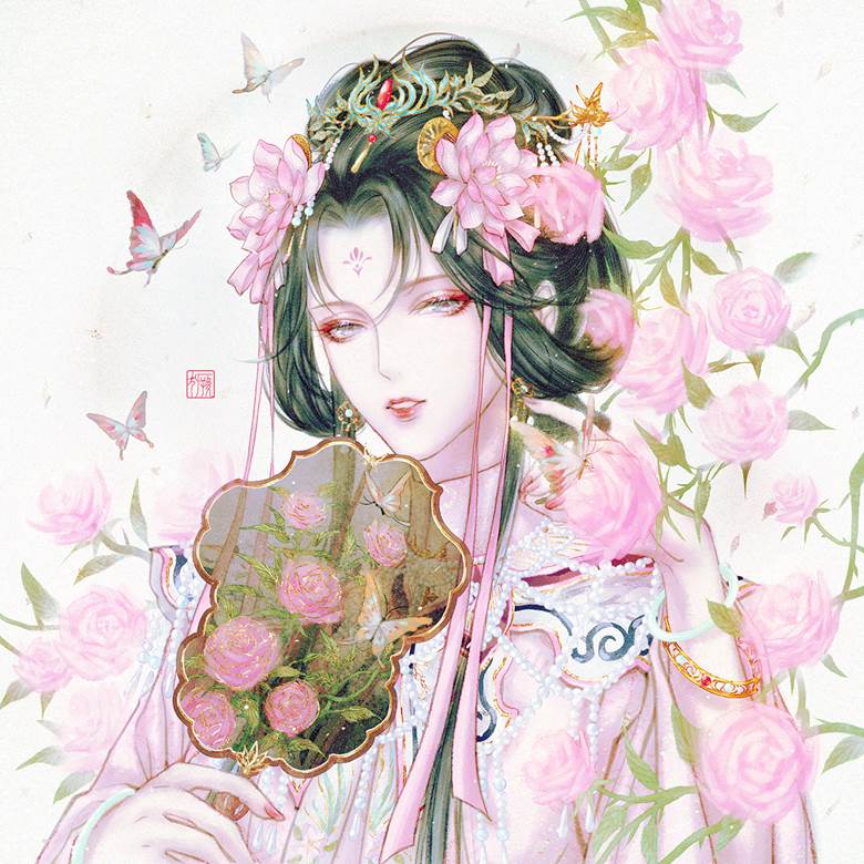 女孩子, 古风, ancient, original, Chinese style, 汉服, rose, lotus, traditional Asian outfit