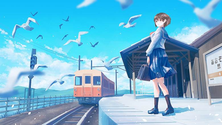 駅と夏|ふろく的火车车站插画图片