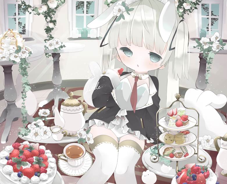 兔子, 兔女郎, little girl, 白发, 女孩子, Bunny Day, 原创, 原创, tea time