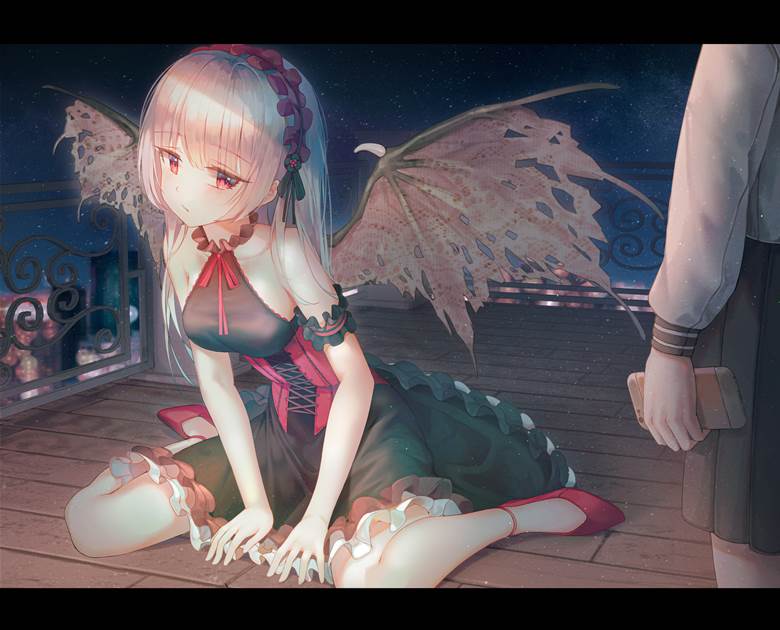 女孩子, young girl, 小恶魔, 哥特萝莉, 白发, 鸭子坐, 恶魔娘, 恶魔, 原创1000users加入书籤