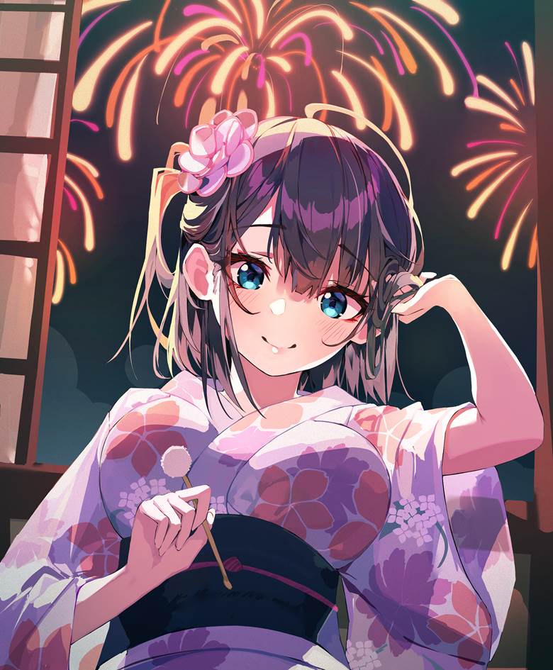 original, girl, fireworks, yukata, original 3000+ bookmarks, Eros