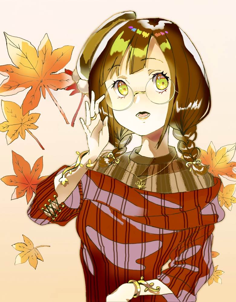 秋色ガール|奥谷とろ的麻花辫少女插画图片