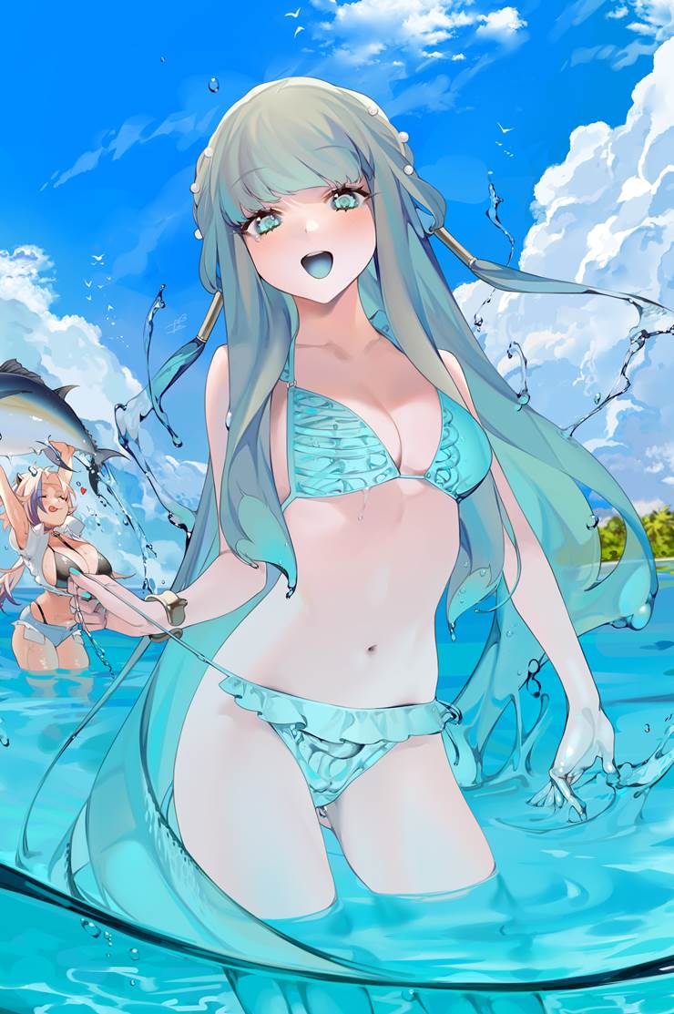 原创, ribs, 史莱姆娘, 比基尼, 魅惑的乳沟, 女孩子, partially in water, 原创30000收藏, 积雨云