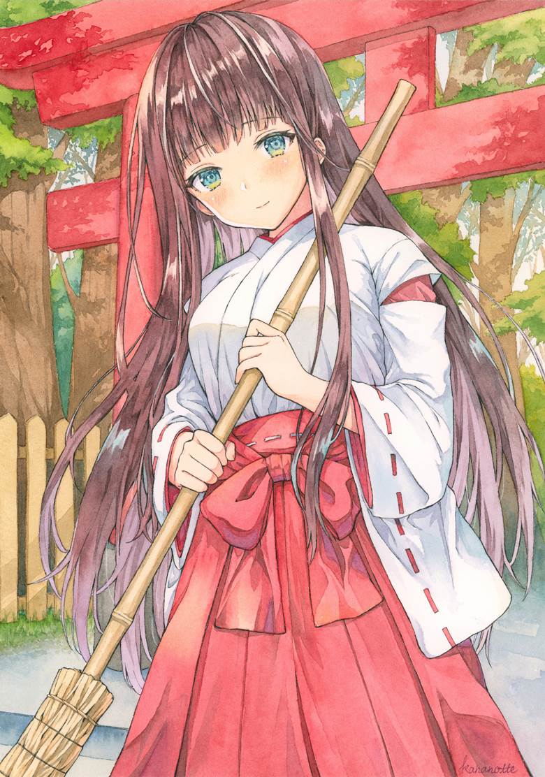 original, girl, traditional, creation, watercolor, transparent watercolor, miko, Torii, Original 500+ bookmarks