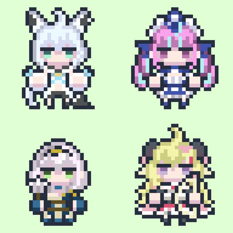 点阵图, Hololive, 白上吹雪, 湊阿库娅, 白银诺艾尔, 角卷绵芽