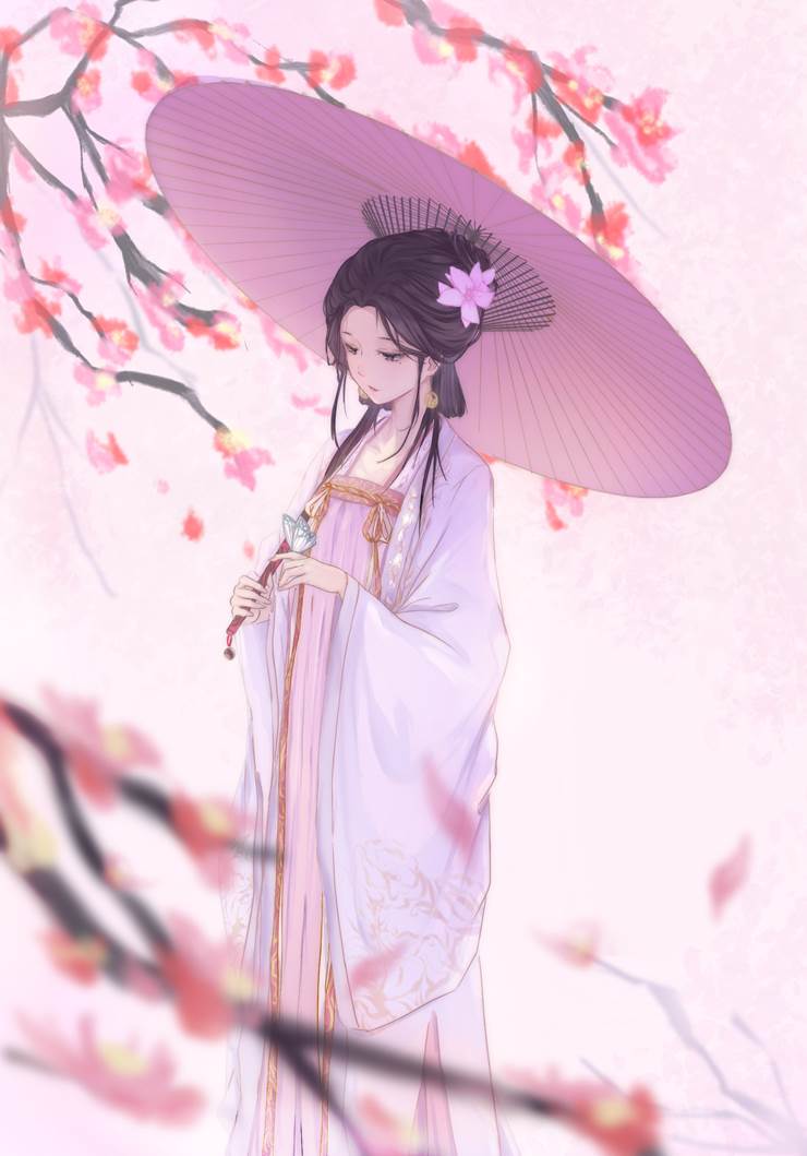伞, flower, 蝴蝶, Chinese style, traditional Asian outfit, 蝴蝶很可爱