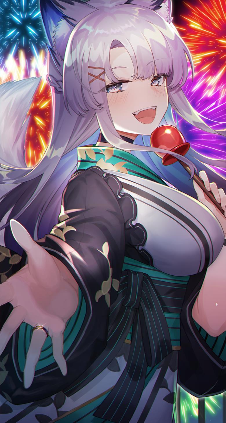 原创, 女孩子, 兽耳, festival, 焰火, 苹果糖, summer festival, fox ears, 原创1000users加入书籤