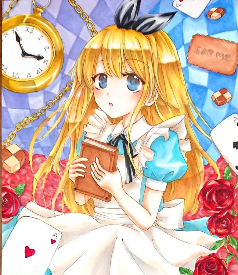 爱丽丝梦游仙境, 爱丽丝, 女孩子, copic马克笔, string ribbon, 连衫围裙