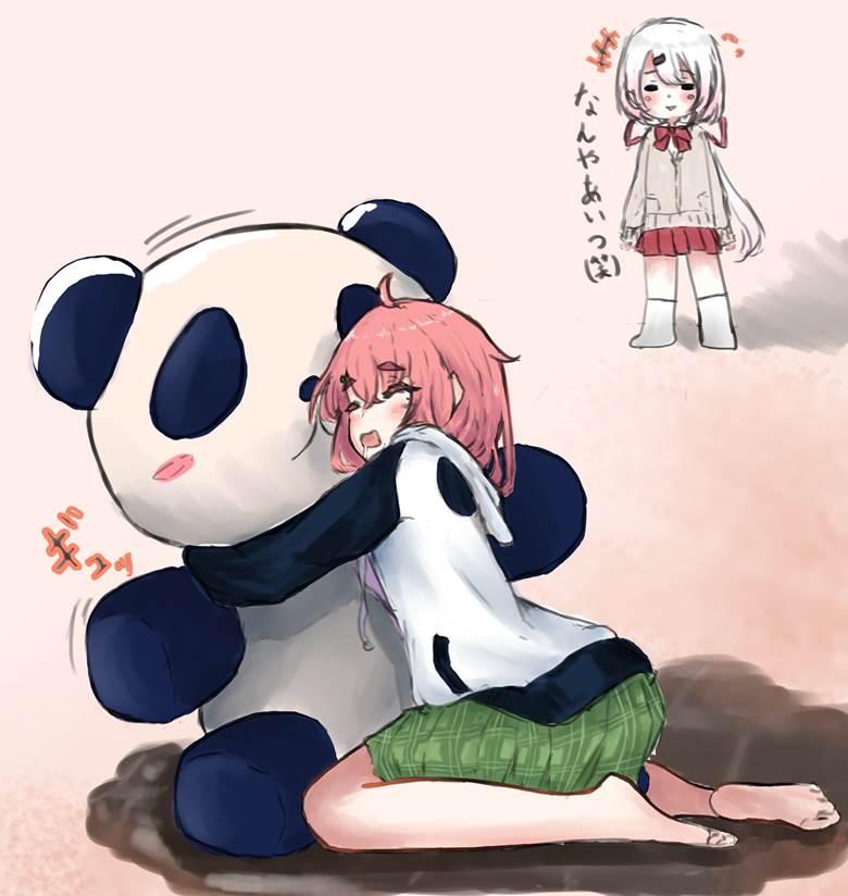 寝る笹木|Panda响的抱住玩偶的人物插画图片