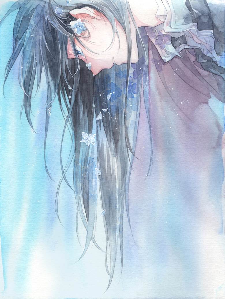 Demon Slayer: Kimetsu no Yaiba, Giyu Tomioka, watercolor, hydrangea, Demon Slayer: Kimetsu no Yaiba 1000+ bookmarks, overflowing sex appeal, beautiful