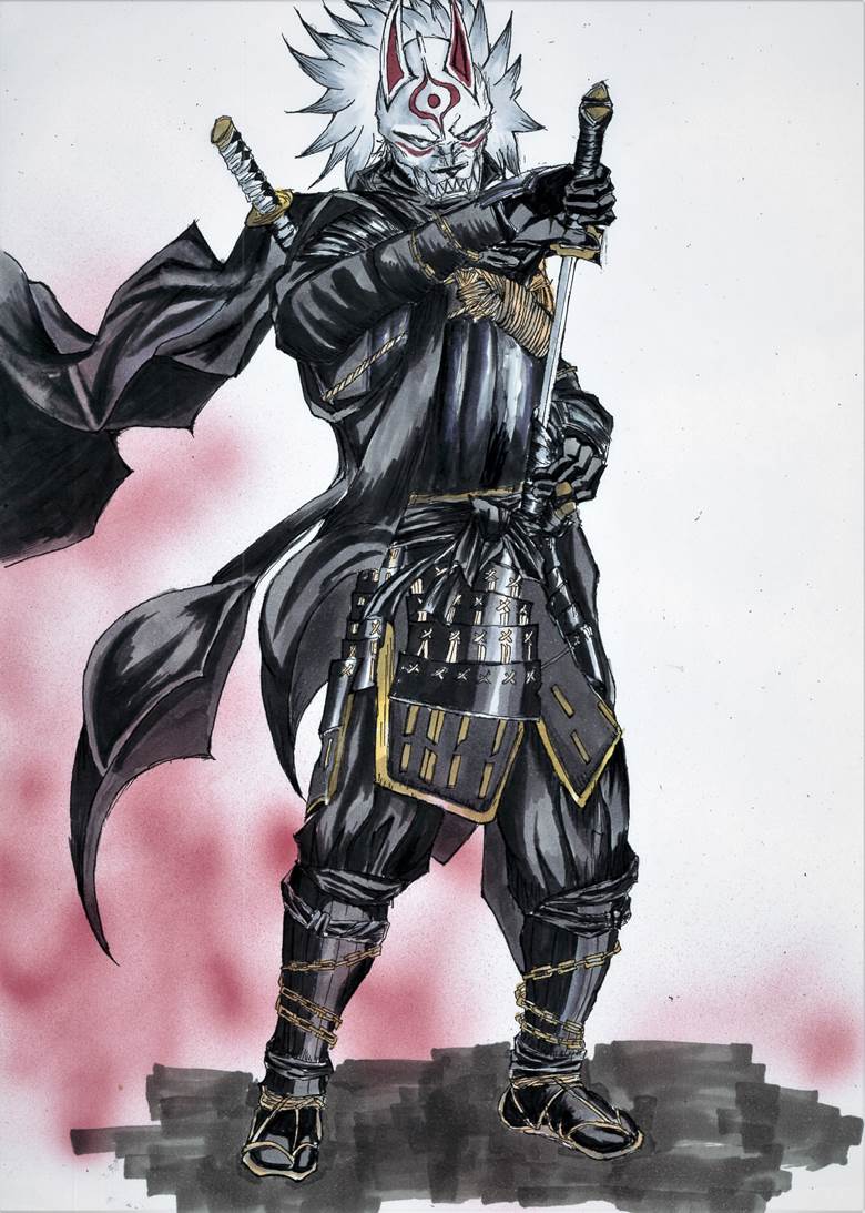 samurai, 铠, lion, 日本刀, 手绘, copic马克笔