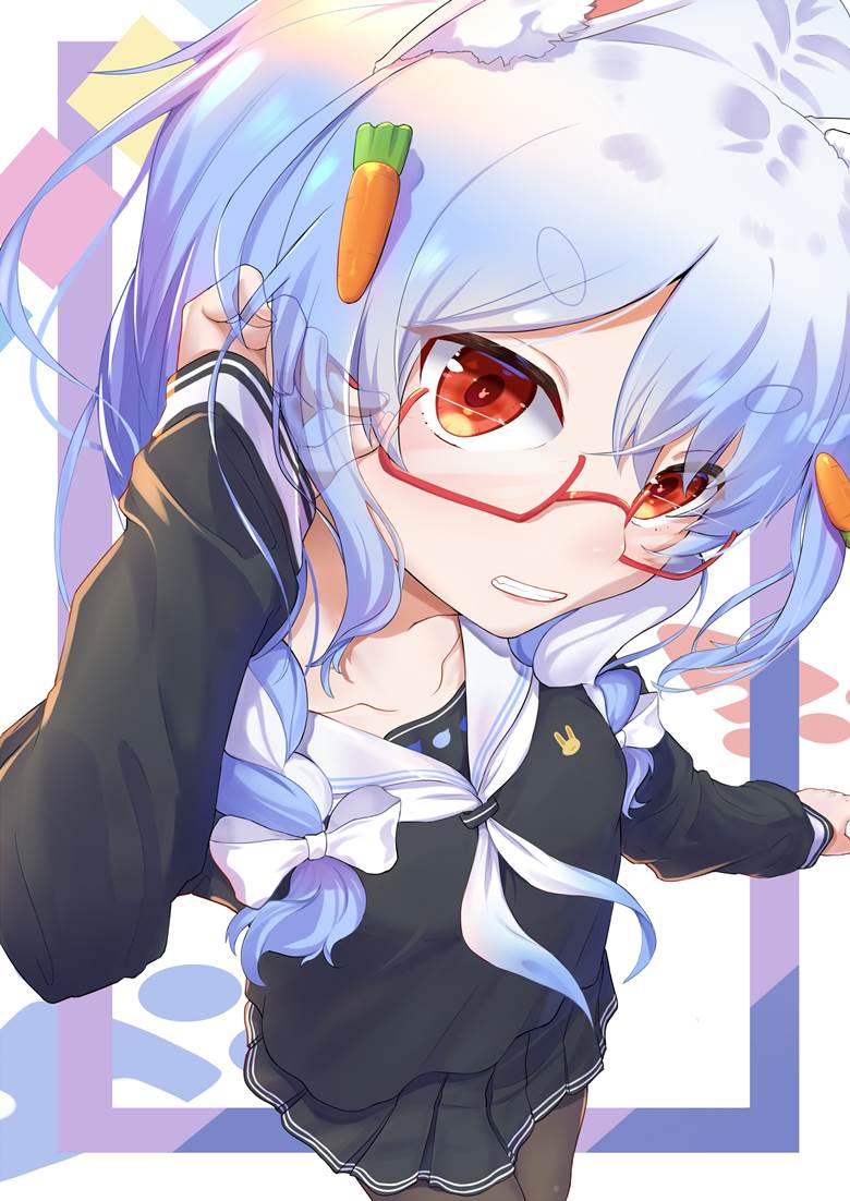 Usada Pekora, 虚拟youtuber, 眼镜, 水手服, Hololive, 眼镜, bunny ears