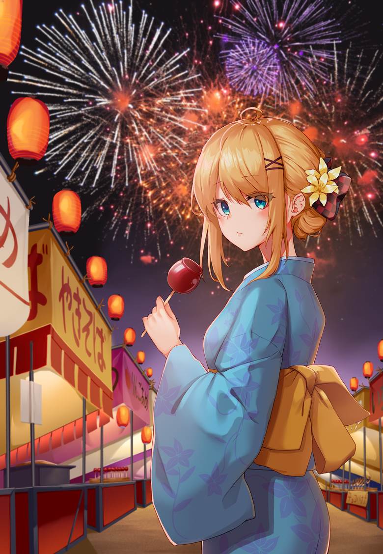 お祭りそして花火providen的焰火风景插画图片