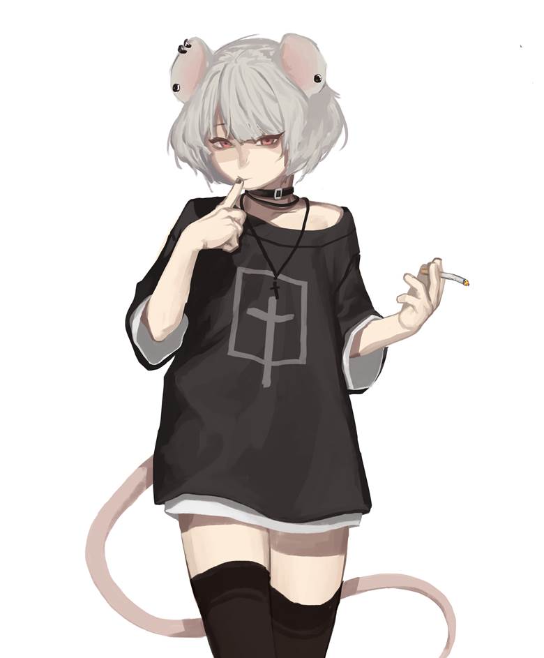 鼠, mouse ears, 白发, red eyes, 原创角色, 原创角色, 原创, tobacco, 香烟, 娜兹玲