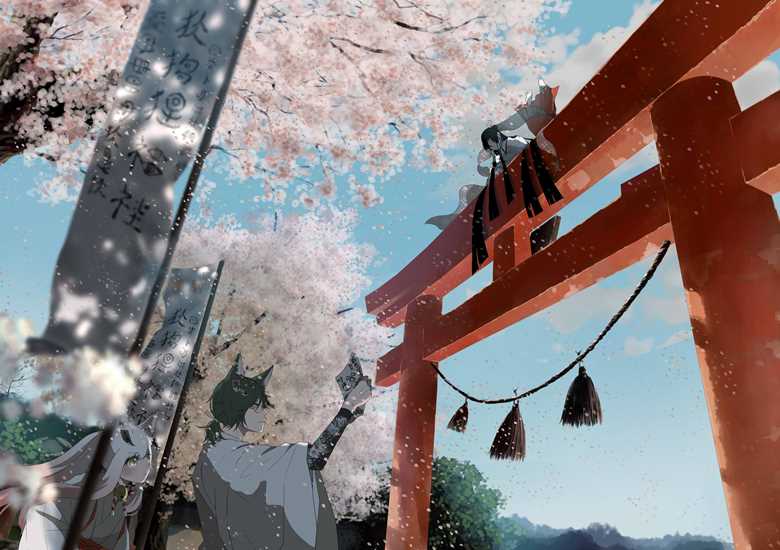 日本神社附属建筑，pixiv上高人气的鸟居Torii插画图片