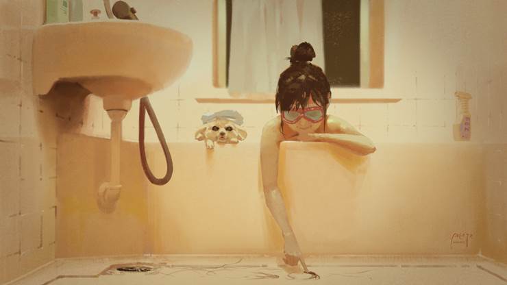 洗澡的pixiv美少女插画图片