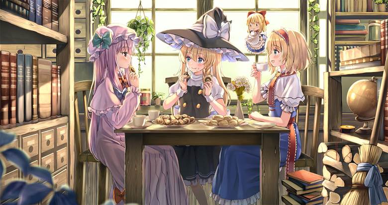 东方Project, 雾雨魔理沙, 帕秋莉·诺蕾姬, 爱丽丝・玛格特罗依德, 风景, Touhou Project 5000+ bookmarks, 咏唱组（魔爱）