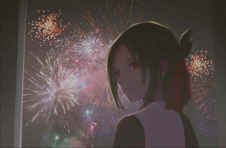 辉夜大小姐想让我告白~天才们的恋爱头脑战~, 辉夜大小姐, 四宫辉夜, 焰火, young girl, black hair, Kaguya Shinomiya
