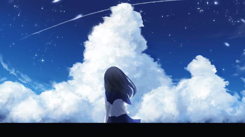 原创, 风景, 女孩子, 积雨云, sky, 水手服, 女高中生, requested illustration