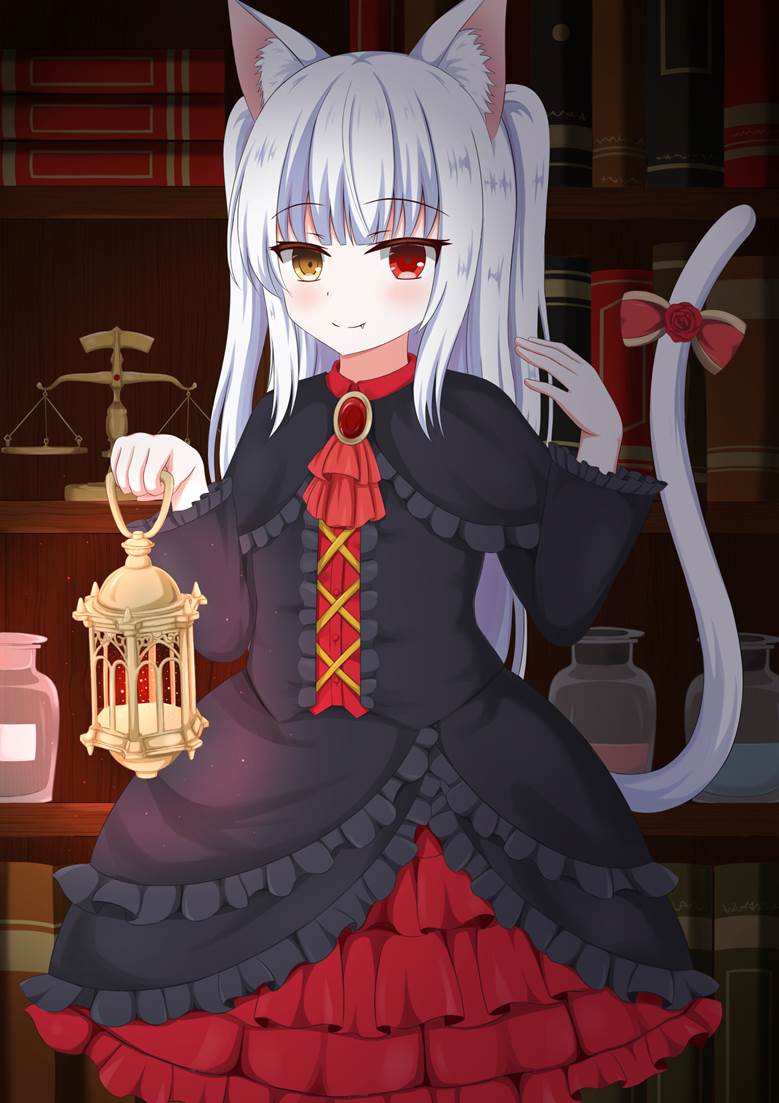 original, white hair, gothic lolita, loli, heterochromia, cat ears, animal ears, lolita