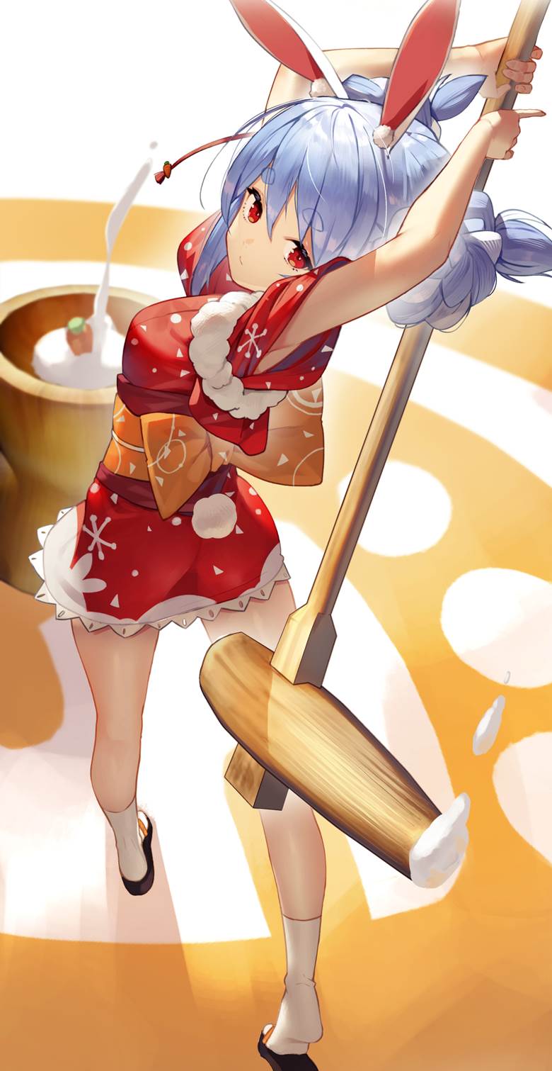 Hololive, 虚拟youtuber, Usada Pekora, wearing a kimono, bunny ears