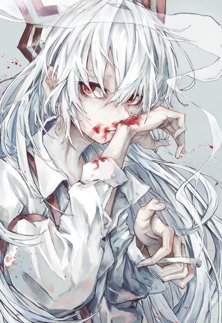 Touhou Project, Touhou, fujiwara no mokou, cigarette, Touhou Project 1000+ bookmarks, tobacco, nosebleed