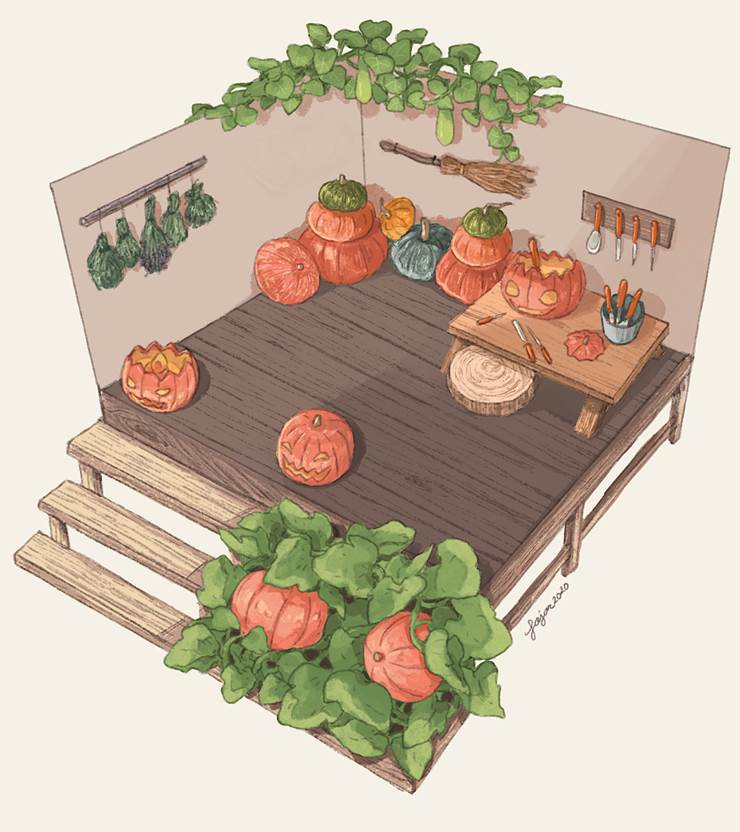 原创, vignette, slice of life, pumpkin, 原创, 万圣节, jack-o'-lantern