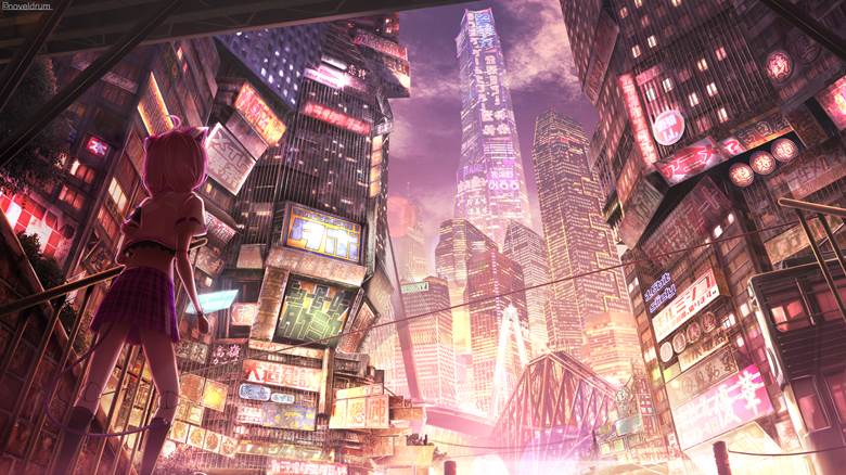 原创, 风景, background, 赛博朋克, 蒸汽朋克, city, near future, 水手服, japan