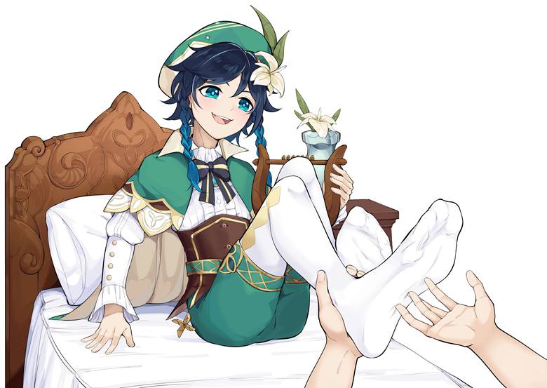 original works, 搔痒, 挠脚心, Genshin Impact, Venti, 温迪（原神）, 着袜足底, 原神10000收藏