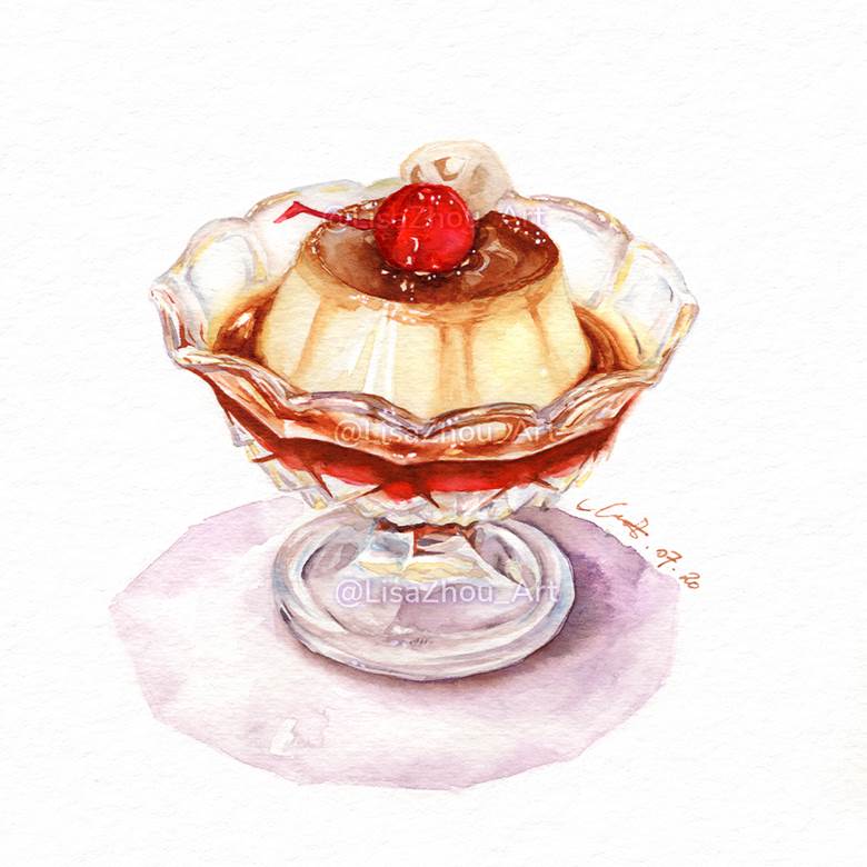 pudding, hand drawn, watercolor, food porn, food, traditional, dessert, food