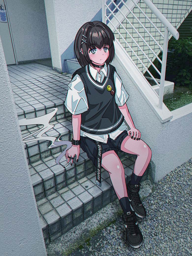 原创, 女孩子, 香烟, 楼梯