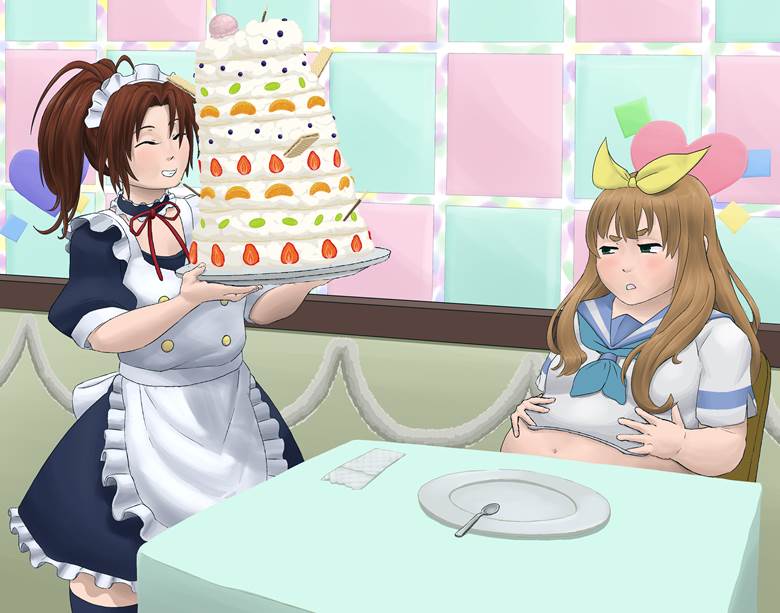 gaining weight, Sound! Euphonium, Natsuki Nakagawa, Yuuko Yoshikawa, Nakagawa/Yoshikawa, overeating, fat, cake, parfait