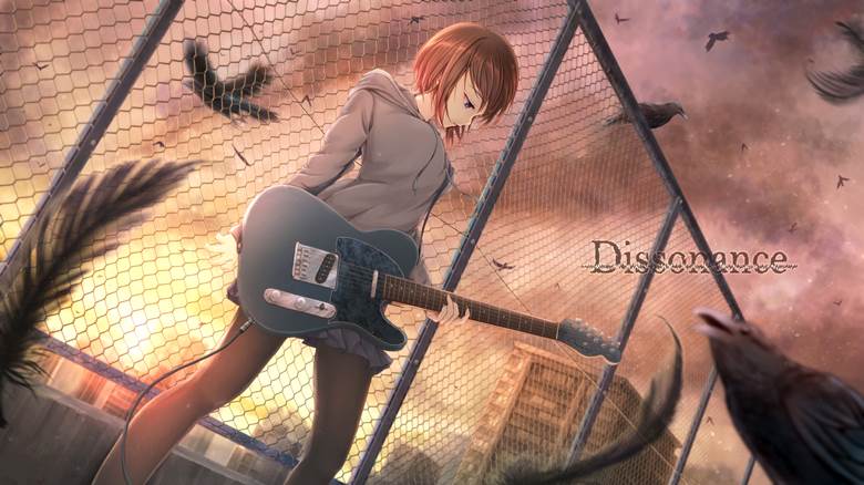 原创, 女孩子, 夕阳, 吉他, crow, rooftop, 夕阳, 连帽衫