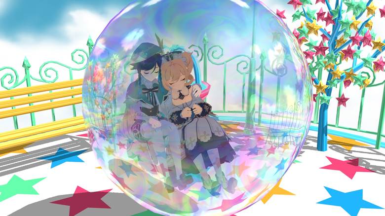 Barbara (Genshin Impact), Venti (Genshin Impact), soap bubble, in a bubble, Barbara, Venti, Genshin Impact, Bubble fetish