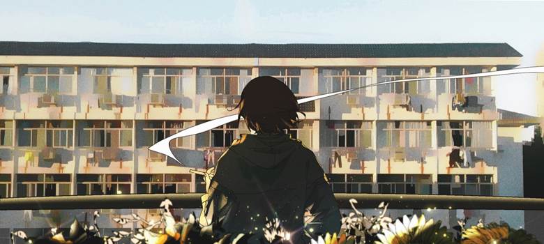 background, 风景, original, 女高中生, 女孩子, 阳台, 大楼, 背影