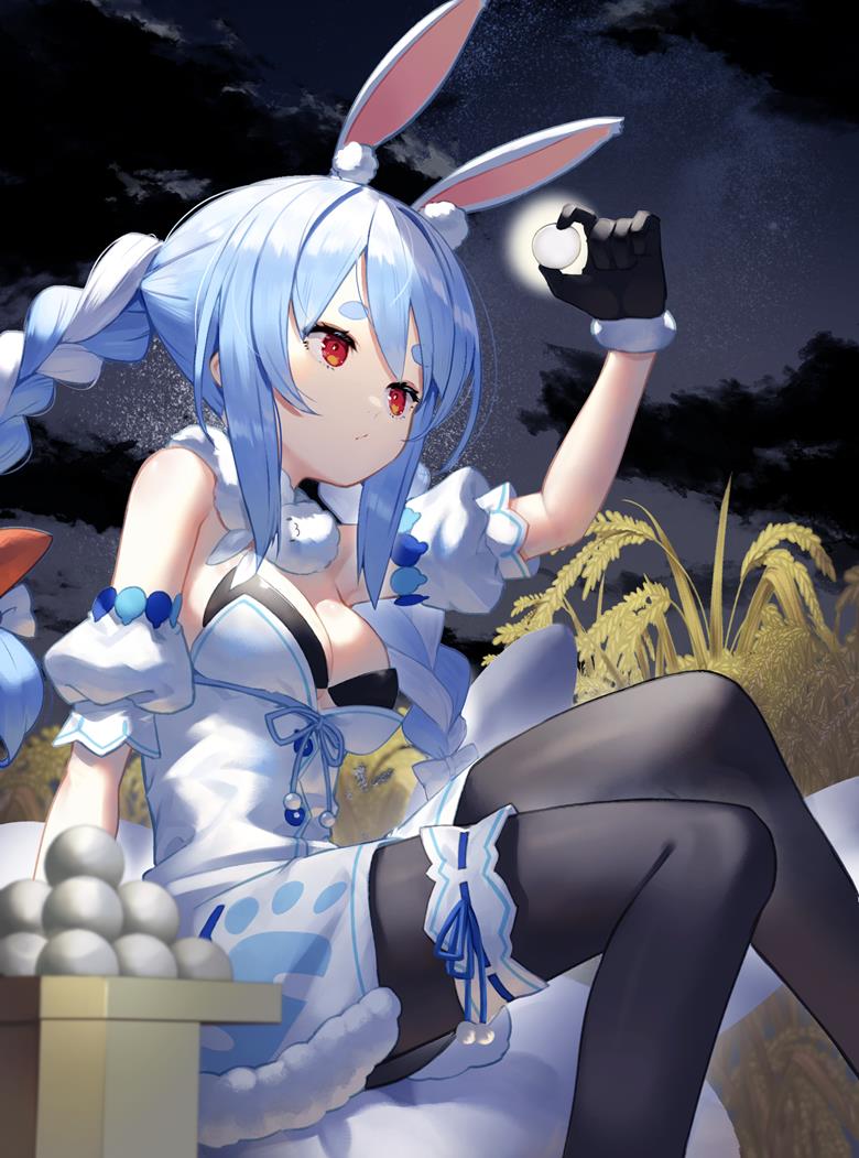 Hololive, virtual YouTuber, Usada Pekora, bunny girl, black stockings, bunny ears