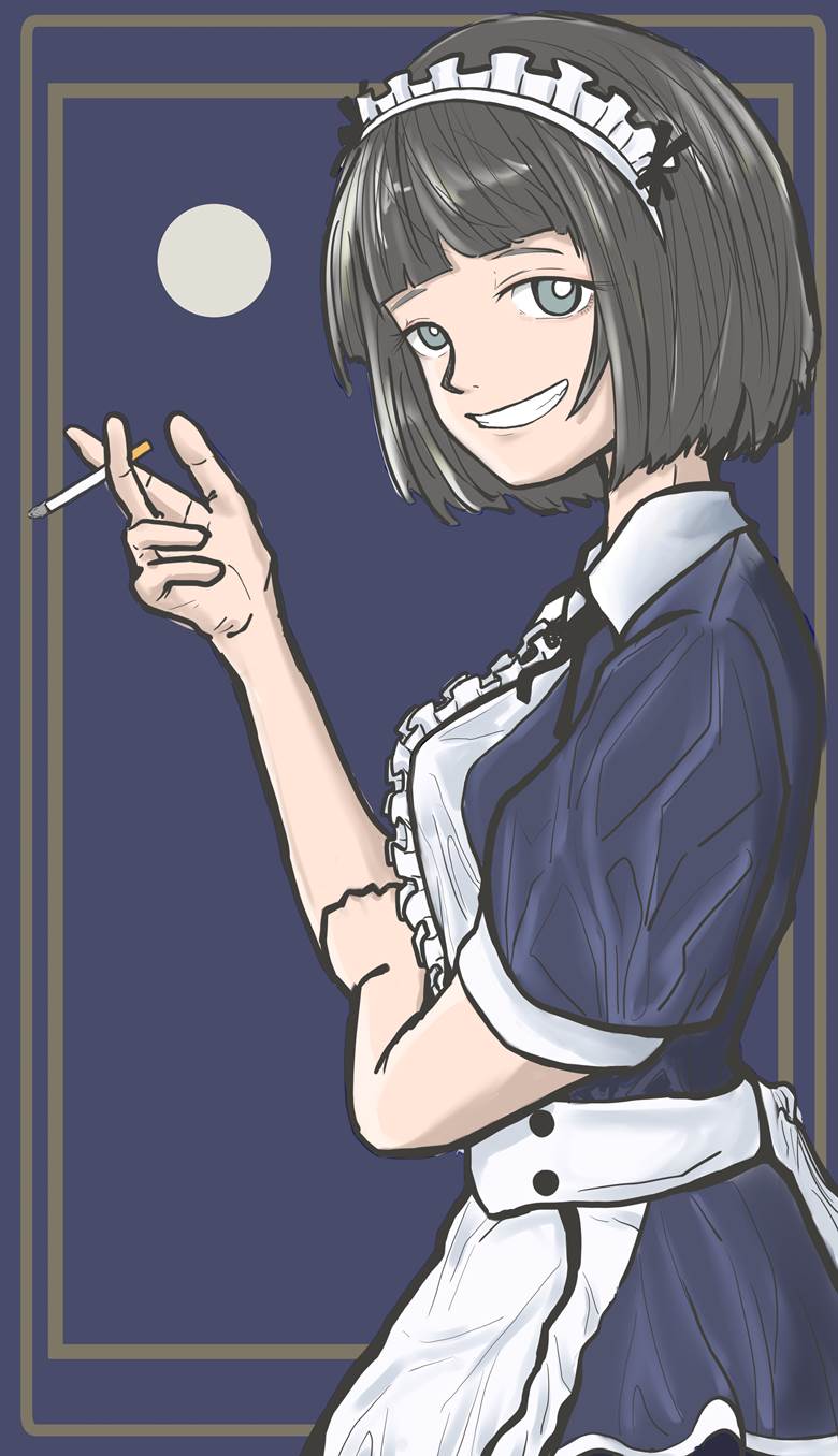 原创, 女仆, 女仆装, 满月, 香烟, smoking, bob cut