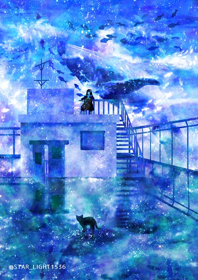 original, illustration, girl, whale, instrument, cat, Original 300+ bookmarks, cat and girl