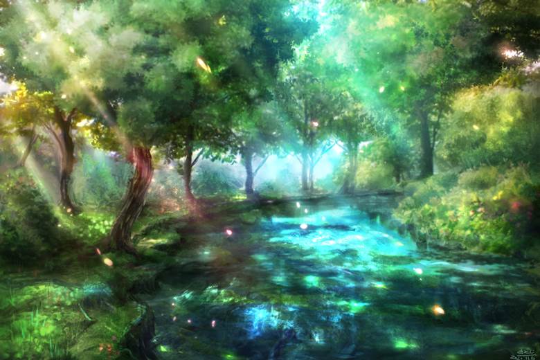 深緑の泉|さとじ的Pixiv高清风景插画图片